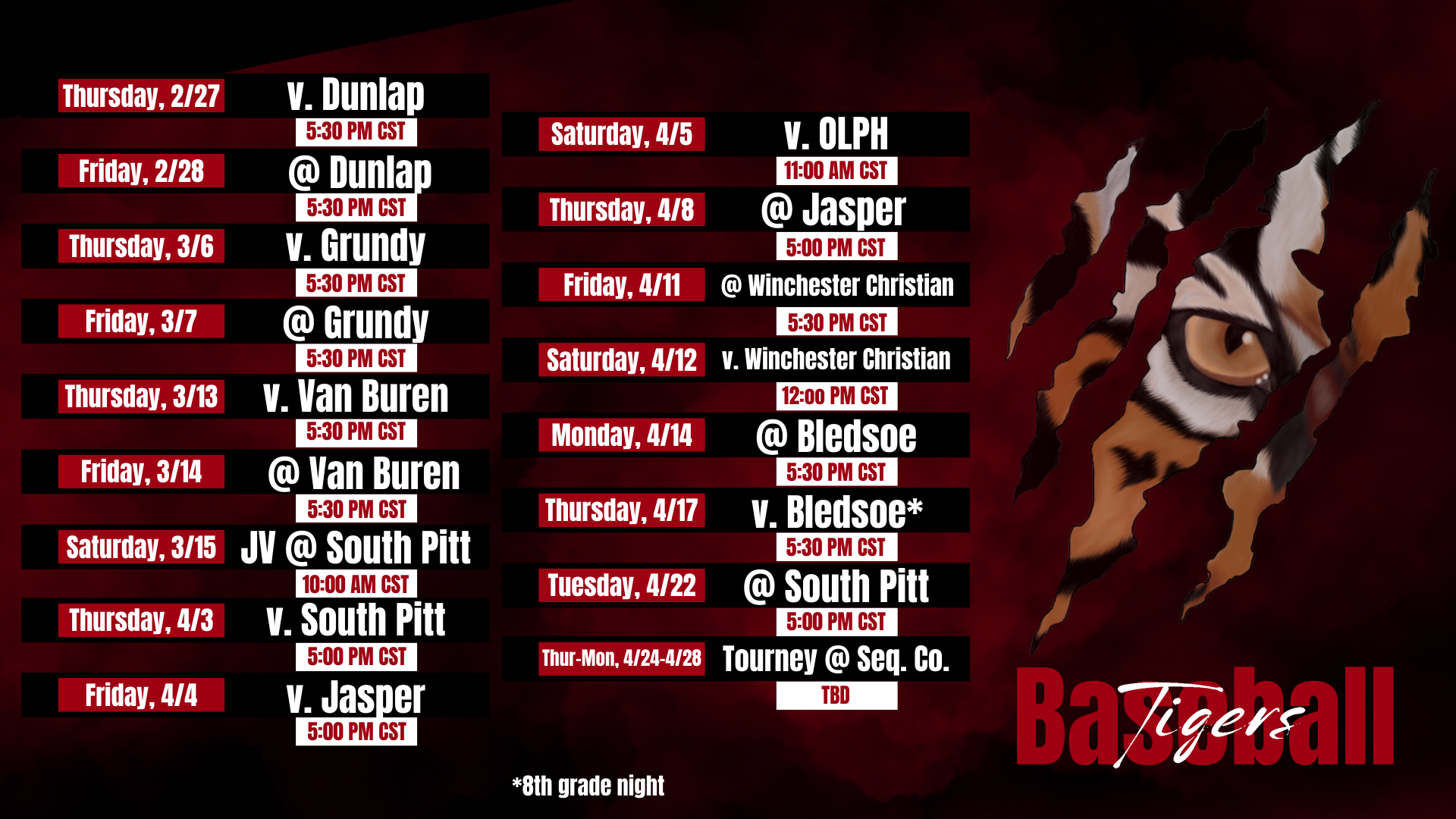 Baseball Schedule