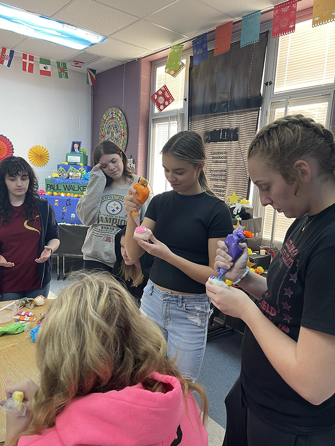 Students working on their altar