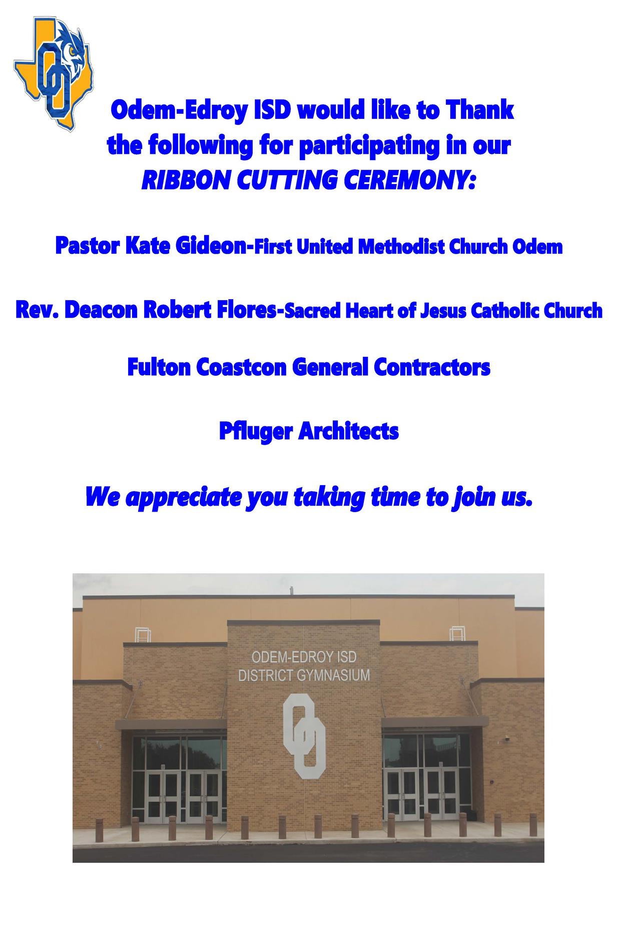 Ribbon Cutting Ceremony-New Gym 2026-Thank you-Final