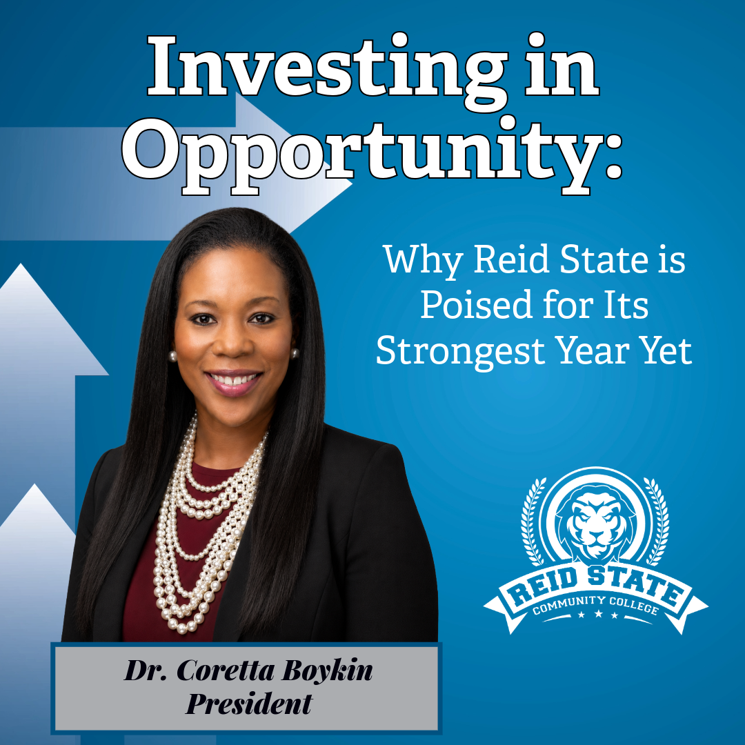 Photo of Dr. Coretta Boykin with headline: Investing in Opportunity: Why Reid State is Poised for Its Strongest Year Yet