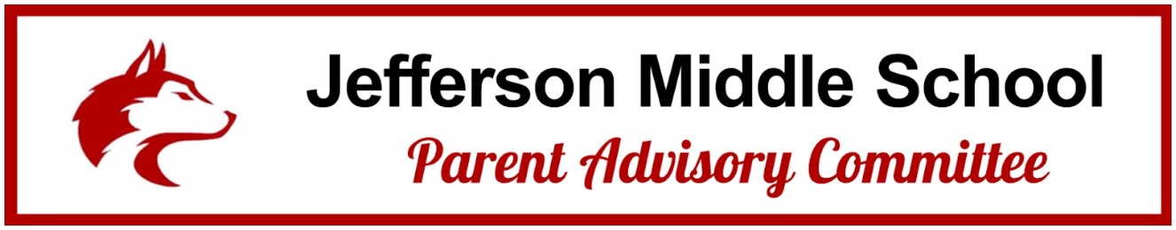 Jefferson Middle School Parent Advisory Committee Logo with Husky Mascot