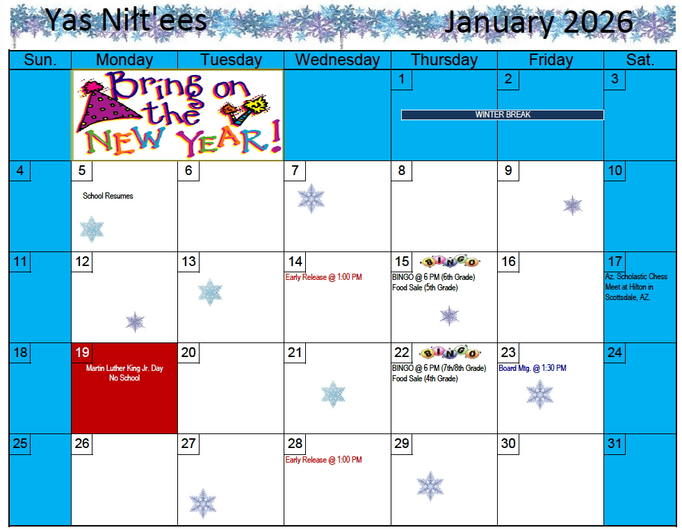 January Activity Calendar