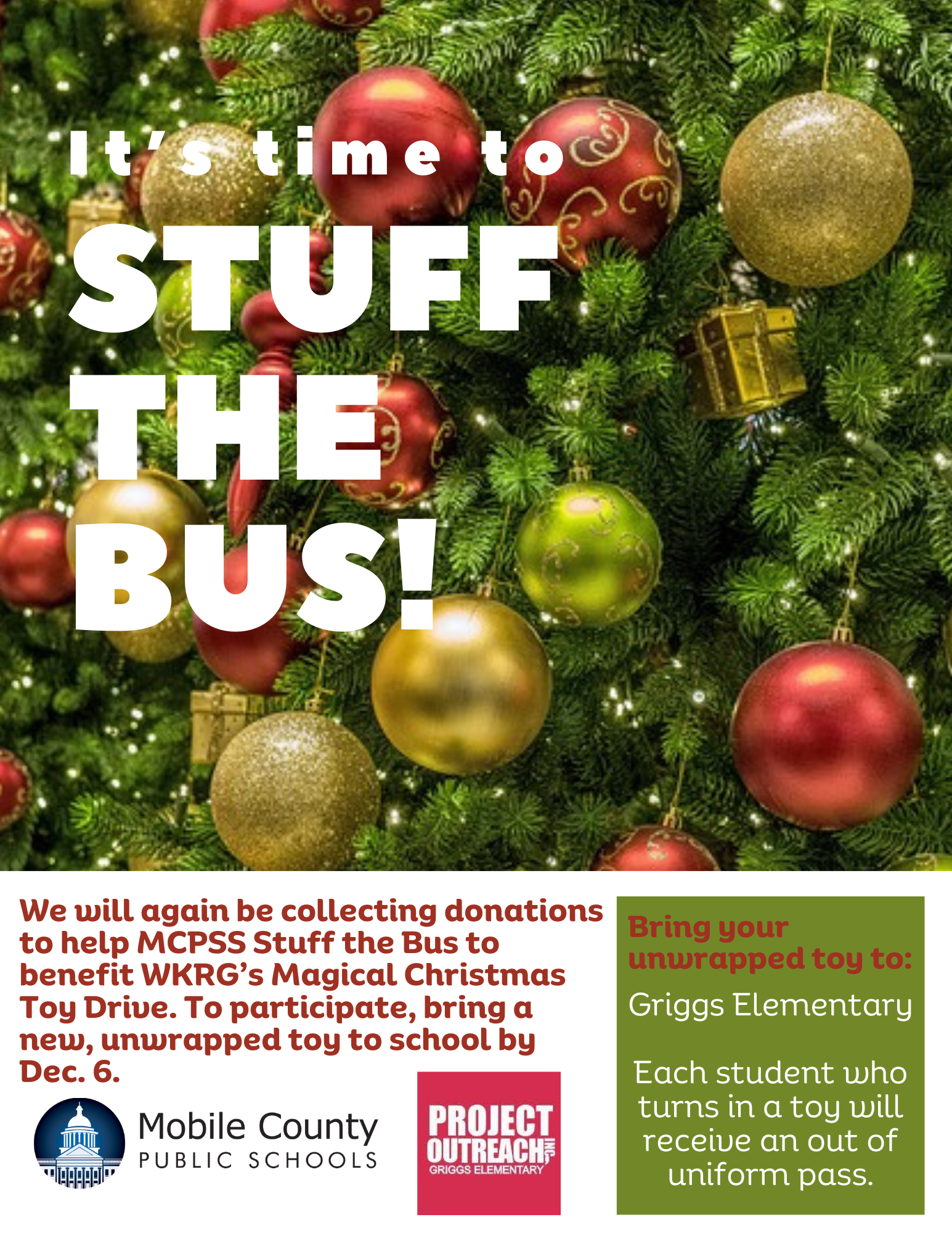 Stuff the bus flyer Donations are due by December 6th.