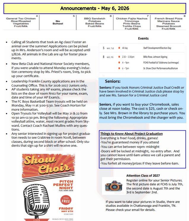 Announcement Sheet