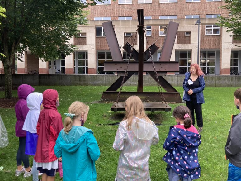 Students exploring sculptures at the Hood Museum