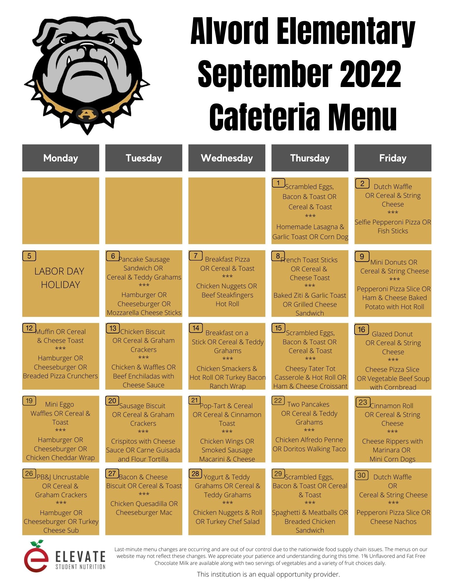 Elementary Menu Elementary Menu