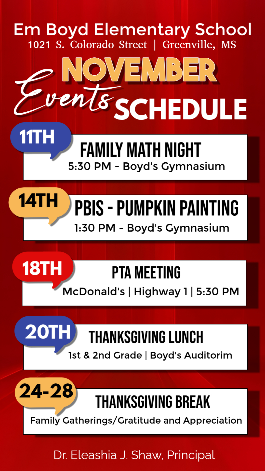 November Calendar of Events