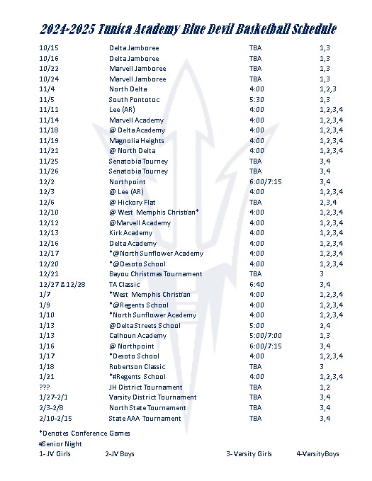 2024-2025 Basketball schedule