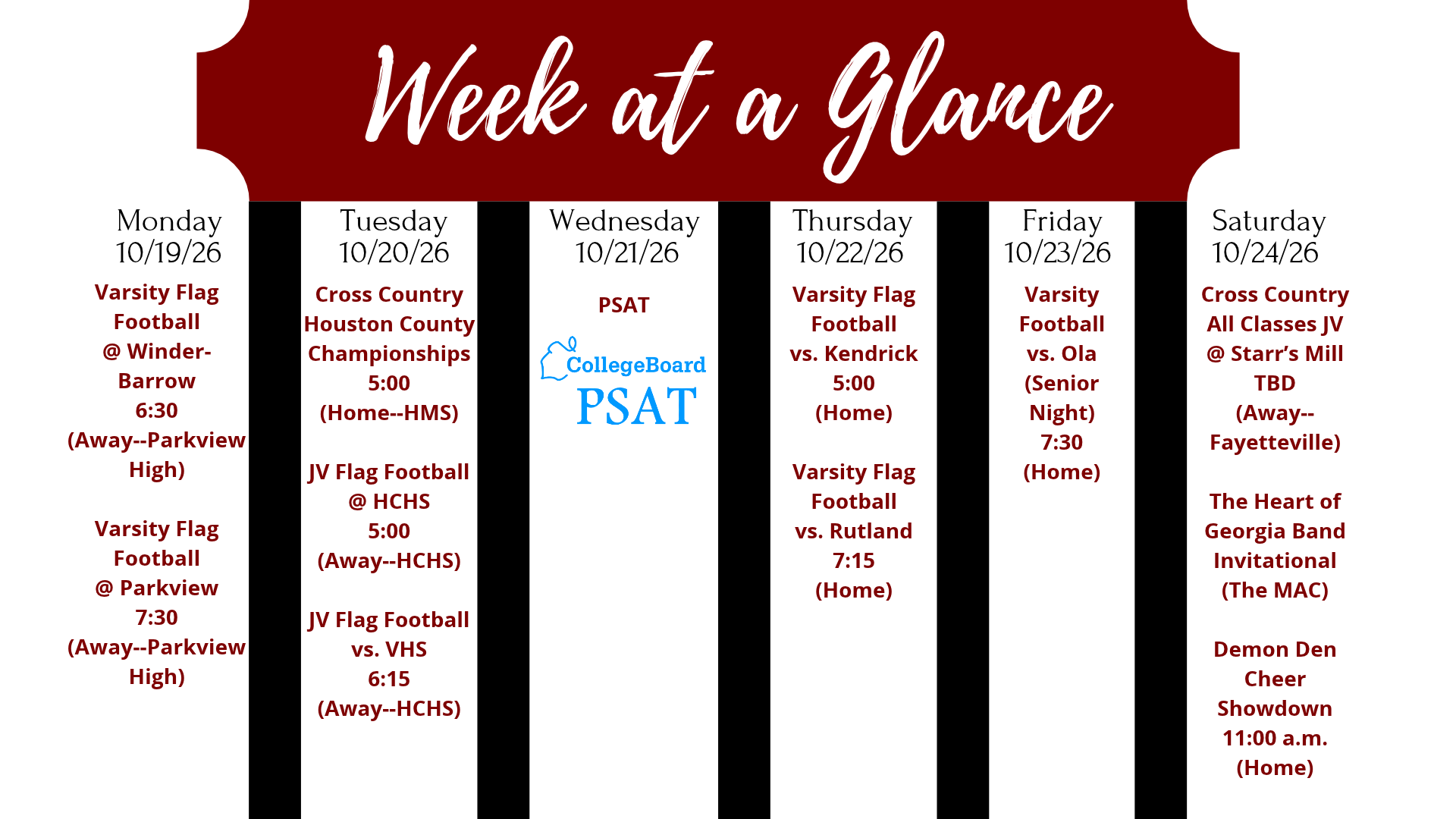 Week at a Glance Oct. 19-Oct. 24