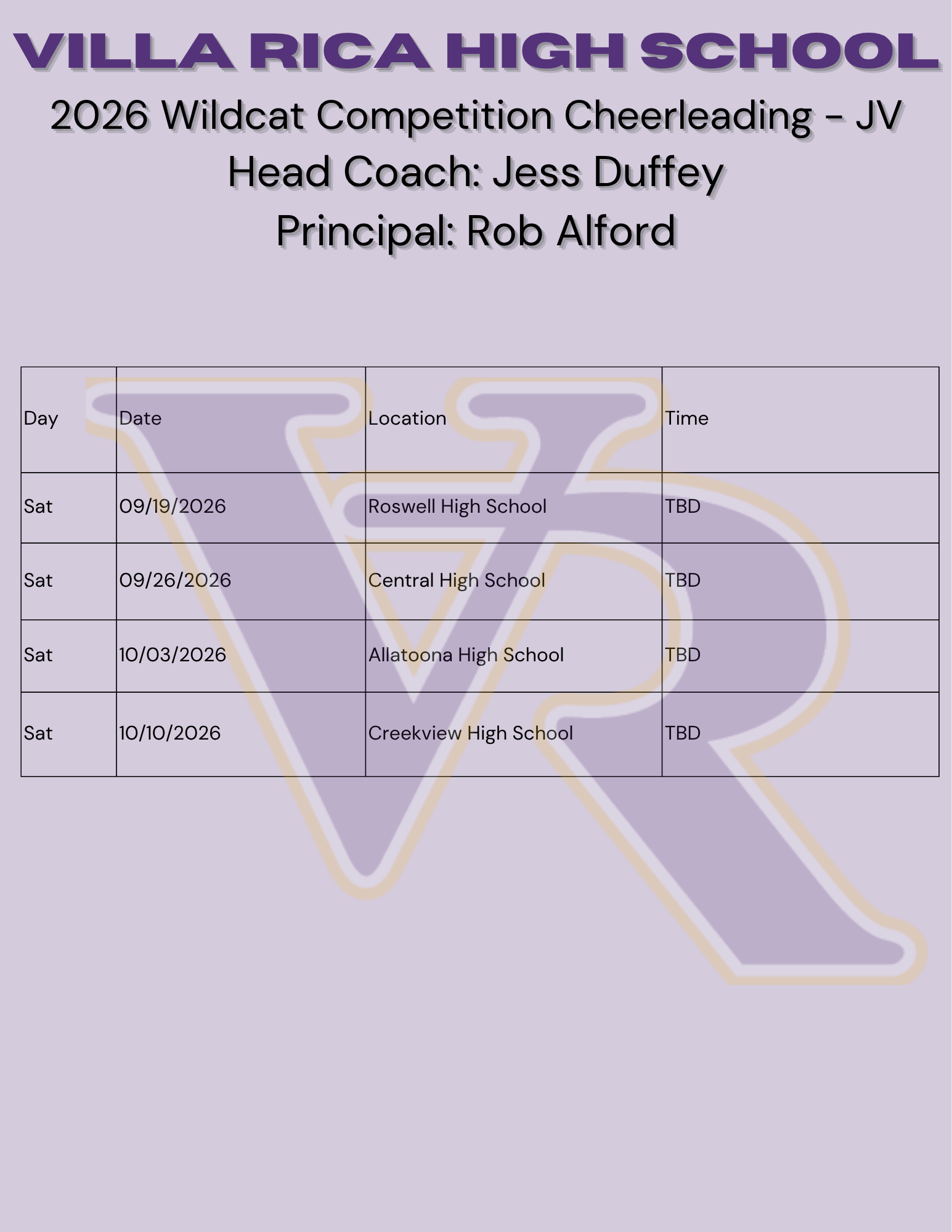2026 JV Competition Cheer Schedule 2026 JV Competition Cheer Schedule