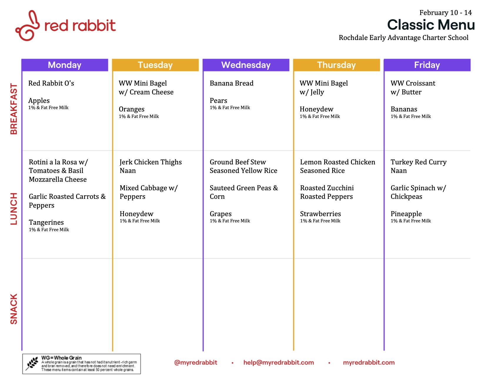 School Menu 02/10 to 02/14