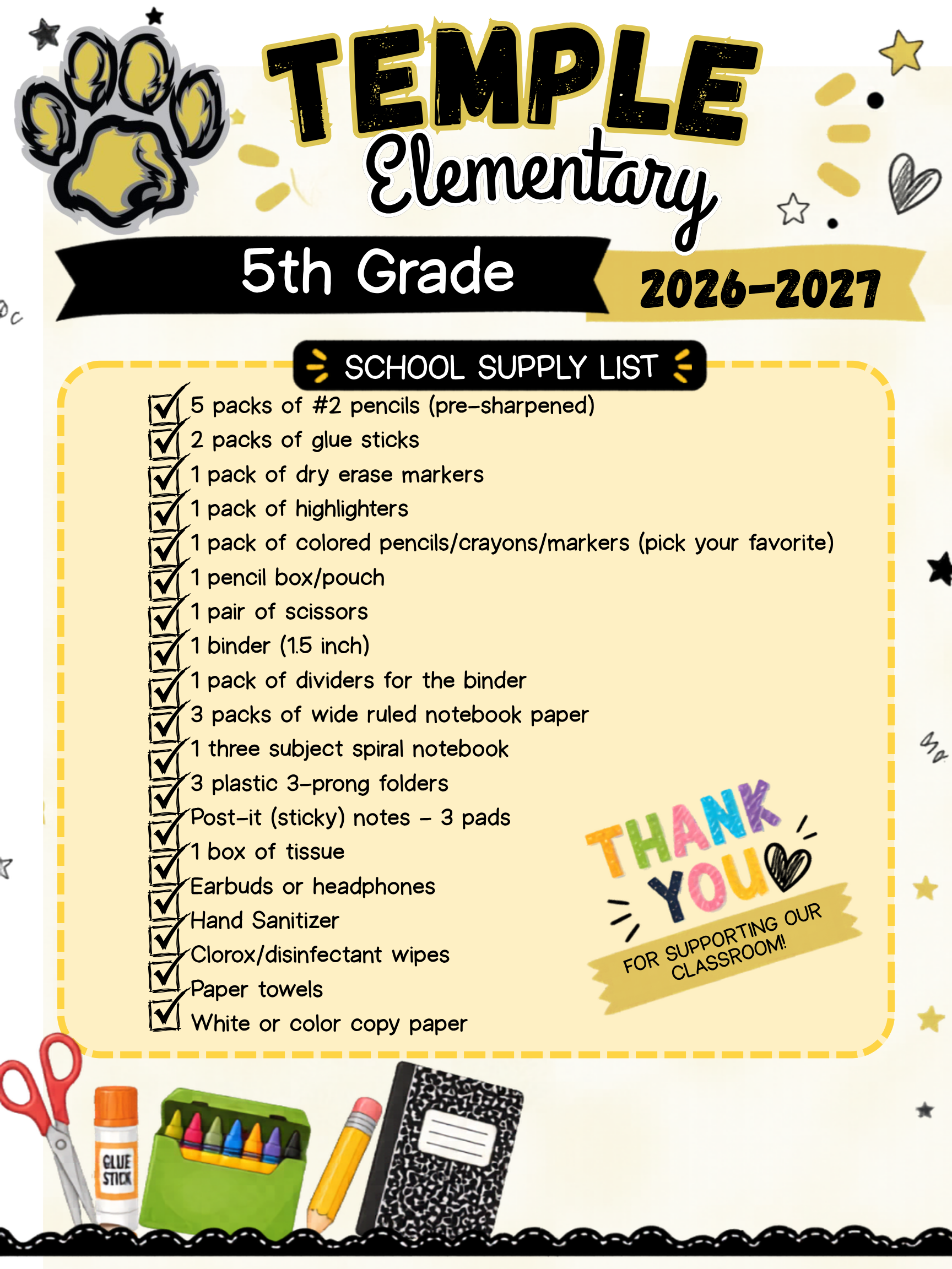 5th Grade Supply List 26-27 5th Grade Supply List 26-27