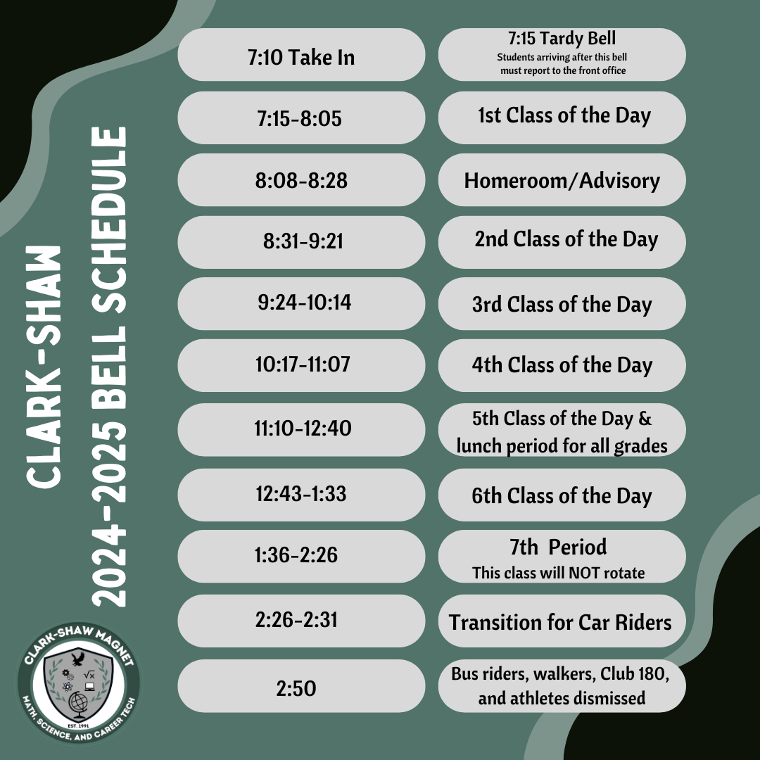 Bell Schedule for 2024-2025