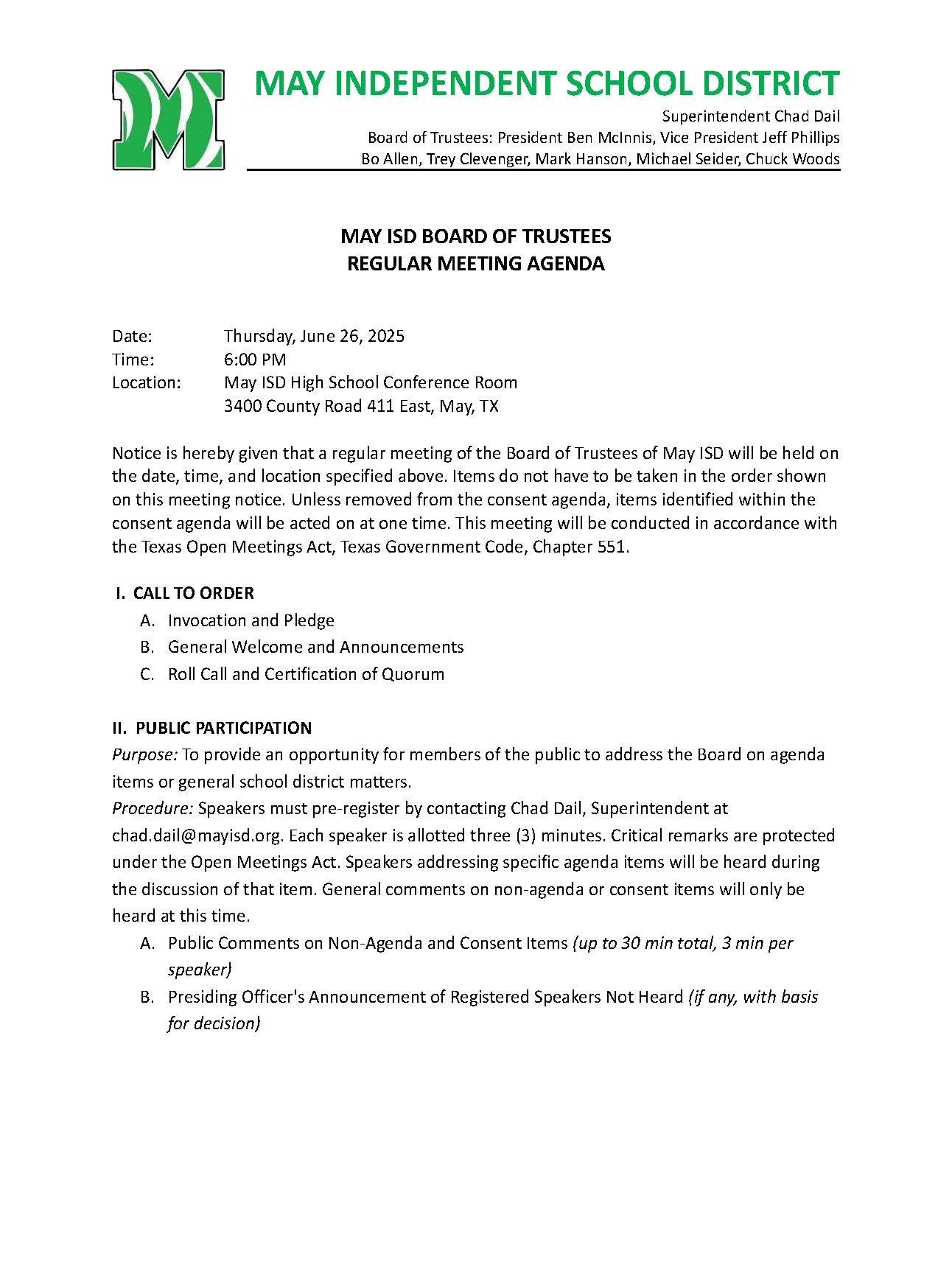 06-26-2025 Board Meeting Agenda