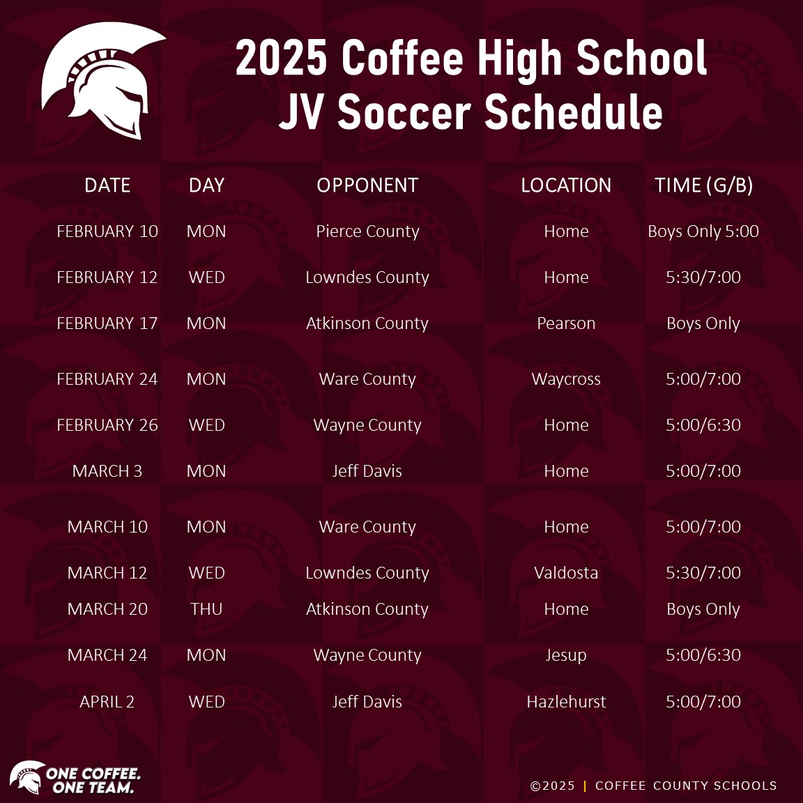 2025 CHS JV Soccer Schedule