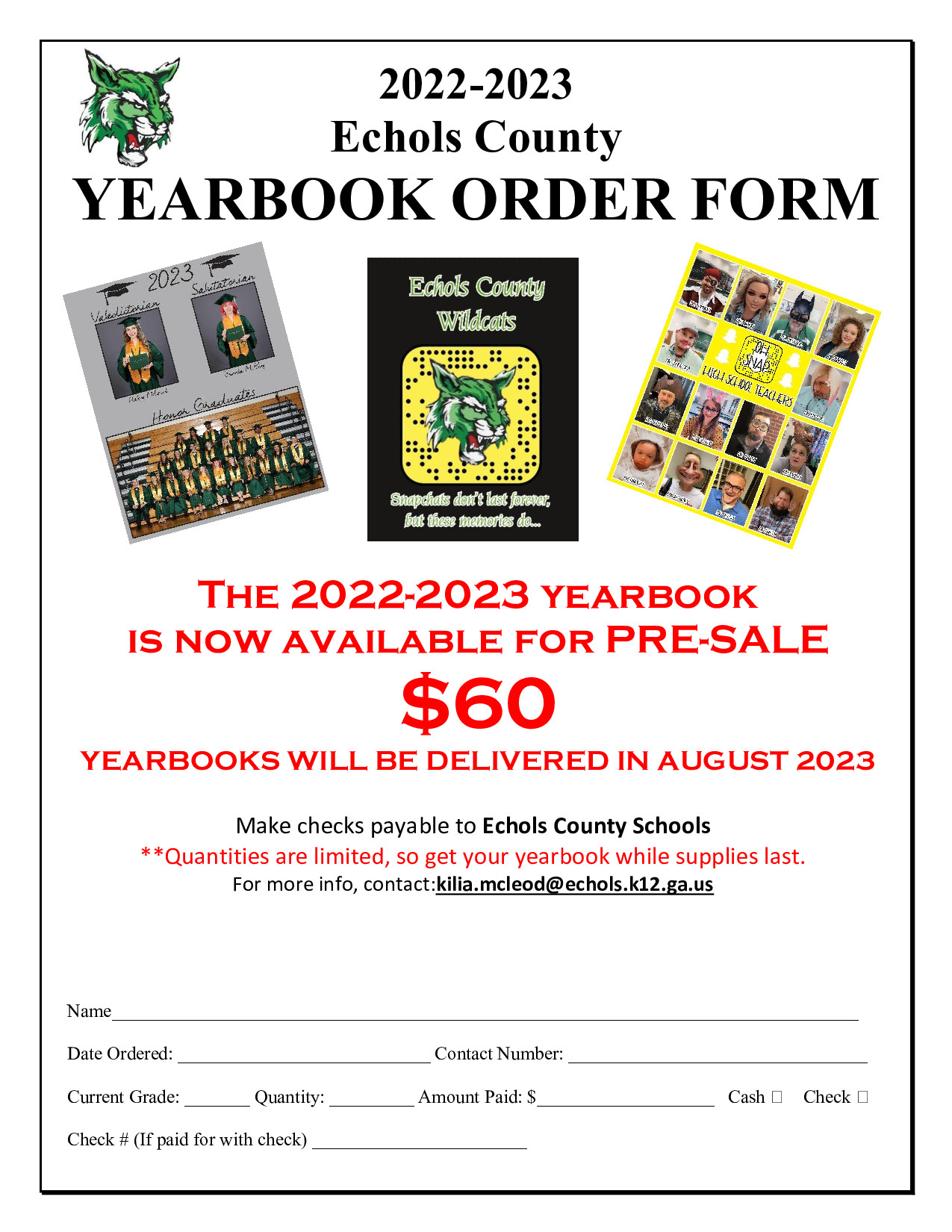22 - 23 Yearbook Pre-Sale Order From