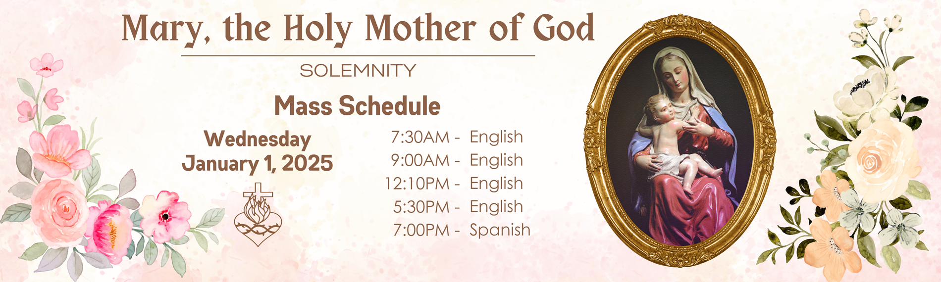 Holy Day of Obligation Mass Times Wed Jan 1