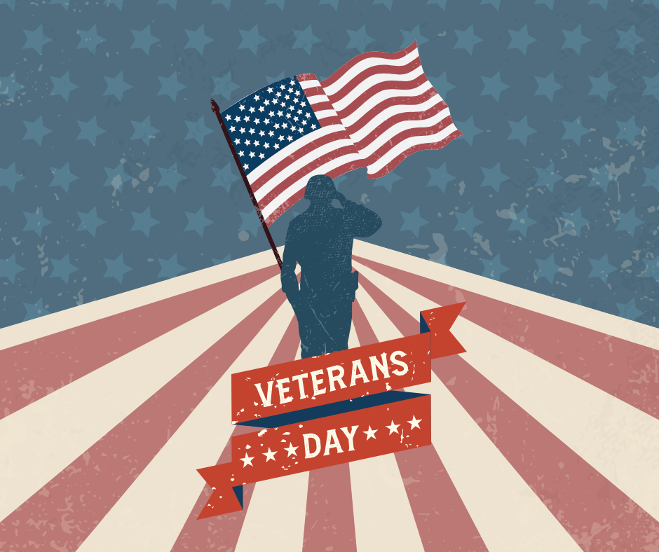 Veterans Day, flag and silhouetted military person