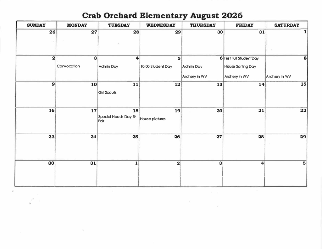 August Calendar