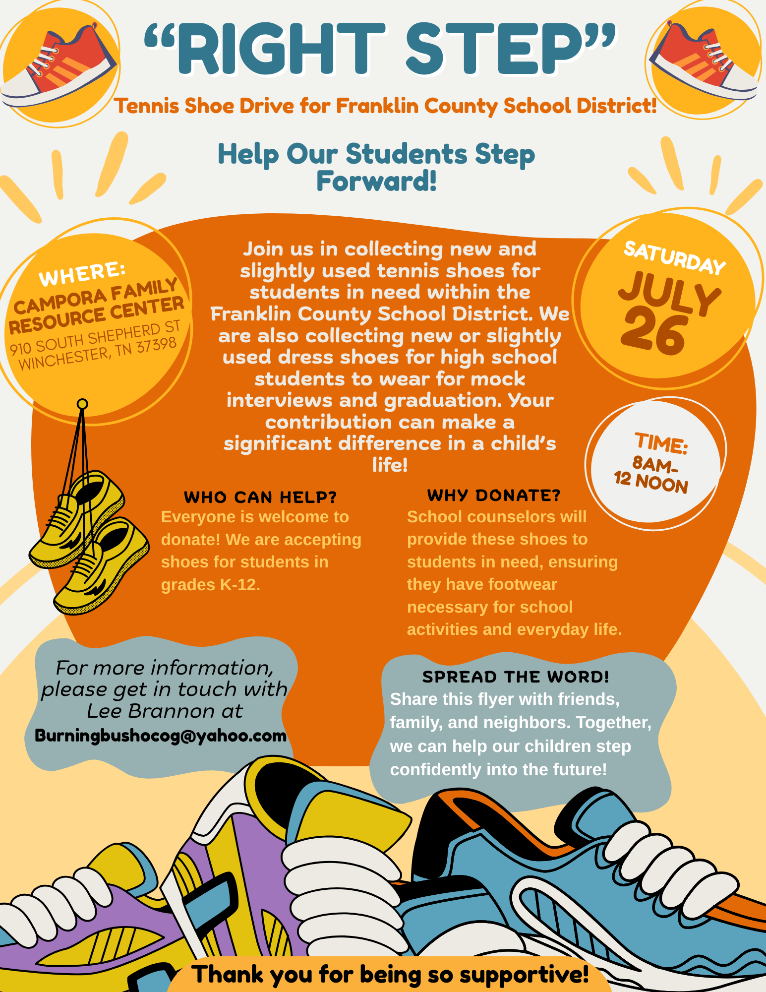 Flyer for Shoe Drive at Campora Family Resource Center