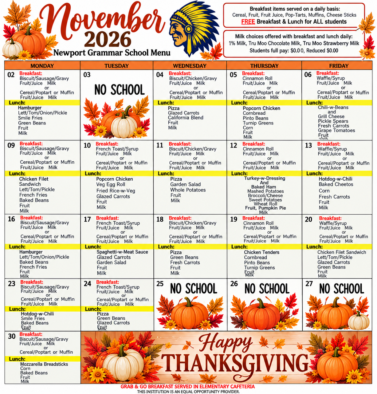 November 2026 Menu November 2026 Menu
