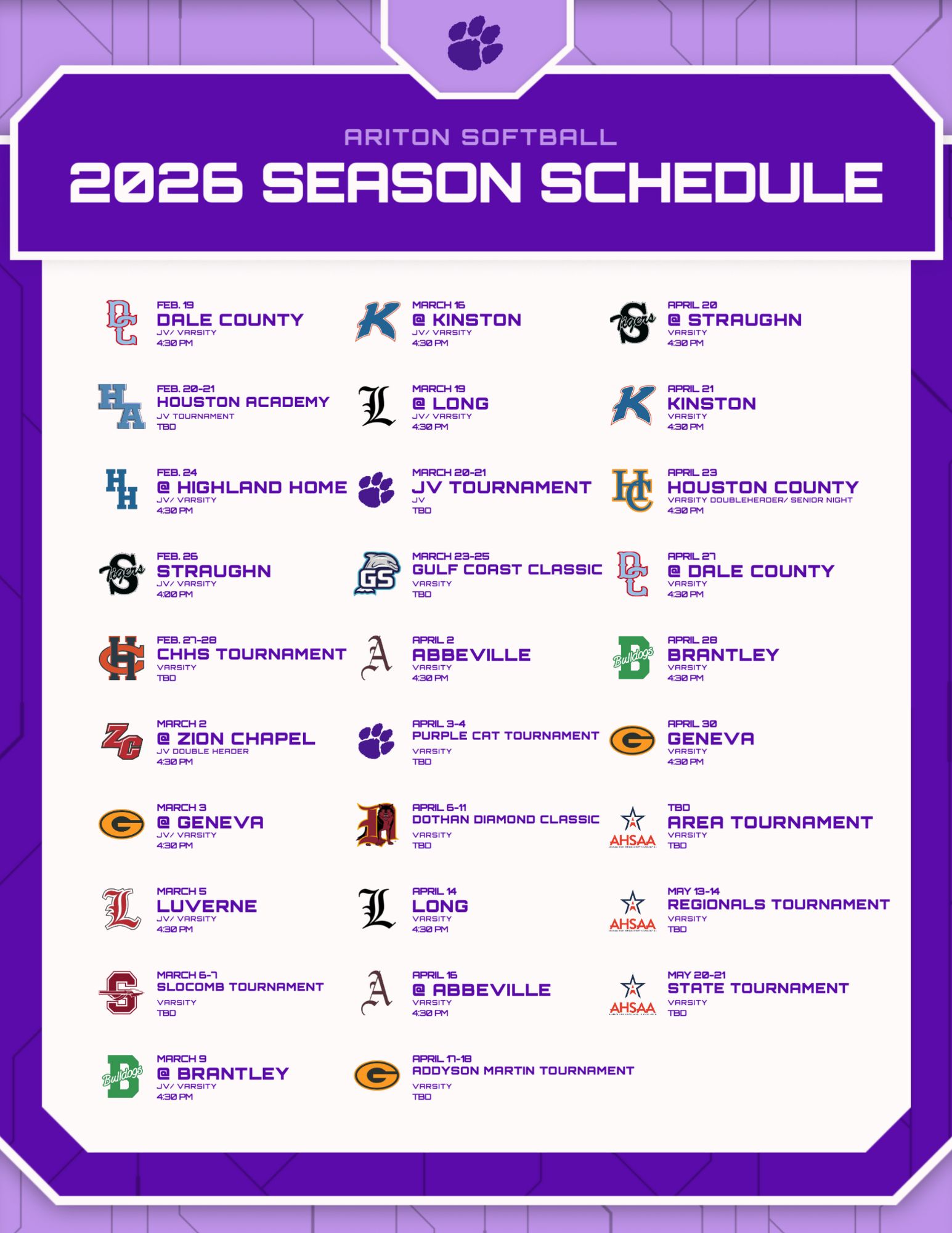 softball 2026 schedule