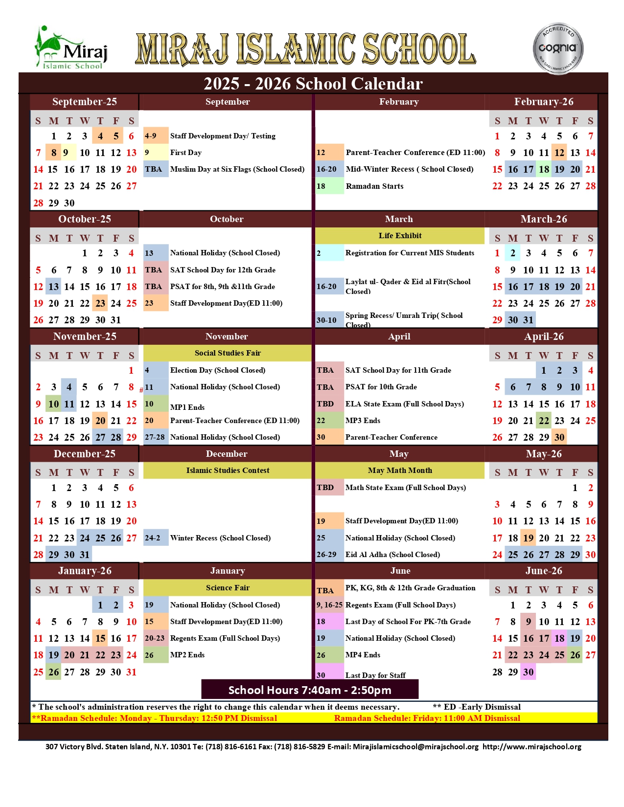 2025-2026 School Calendar