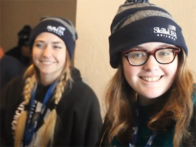 girls with SkillsUSA caps on during Camp Champion