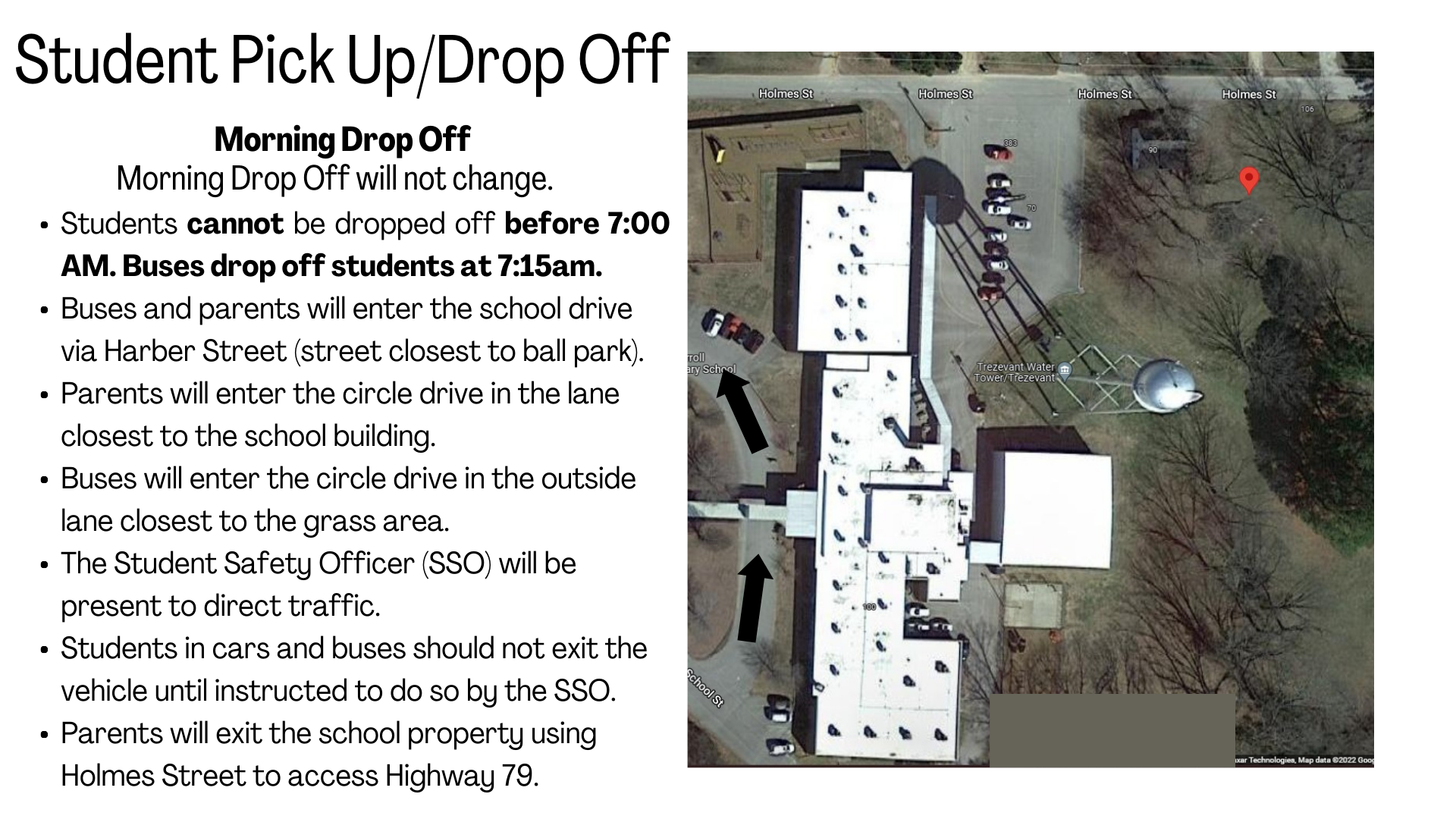 drop off procedure - route and one way street notification