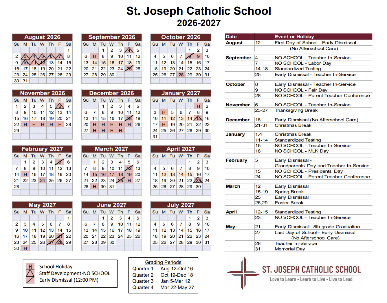 SJCS 2026 Calendar