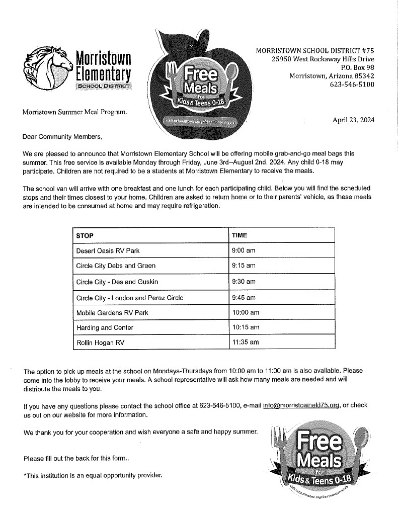 Letter for Summer Meal Program