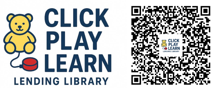 Bear with Click Play Learn Lending Library graphic & QR Code Bear with Click Play Learn Lending Library graphic & QR Code