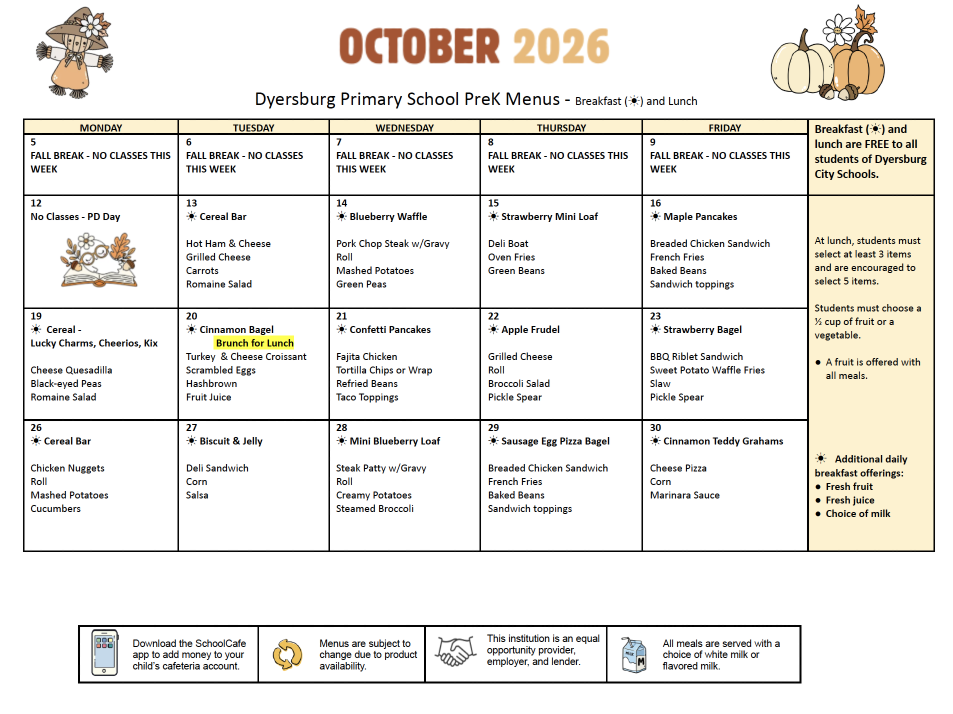 DPS Pre-K Menu