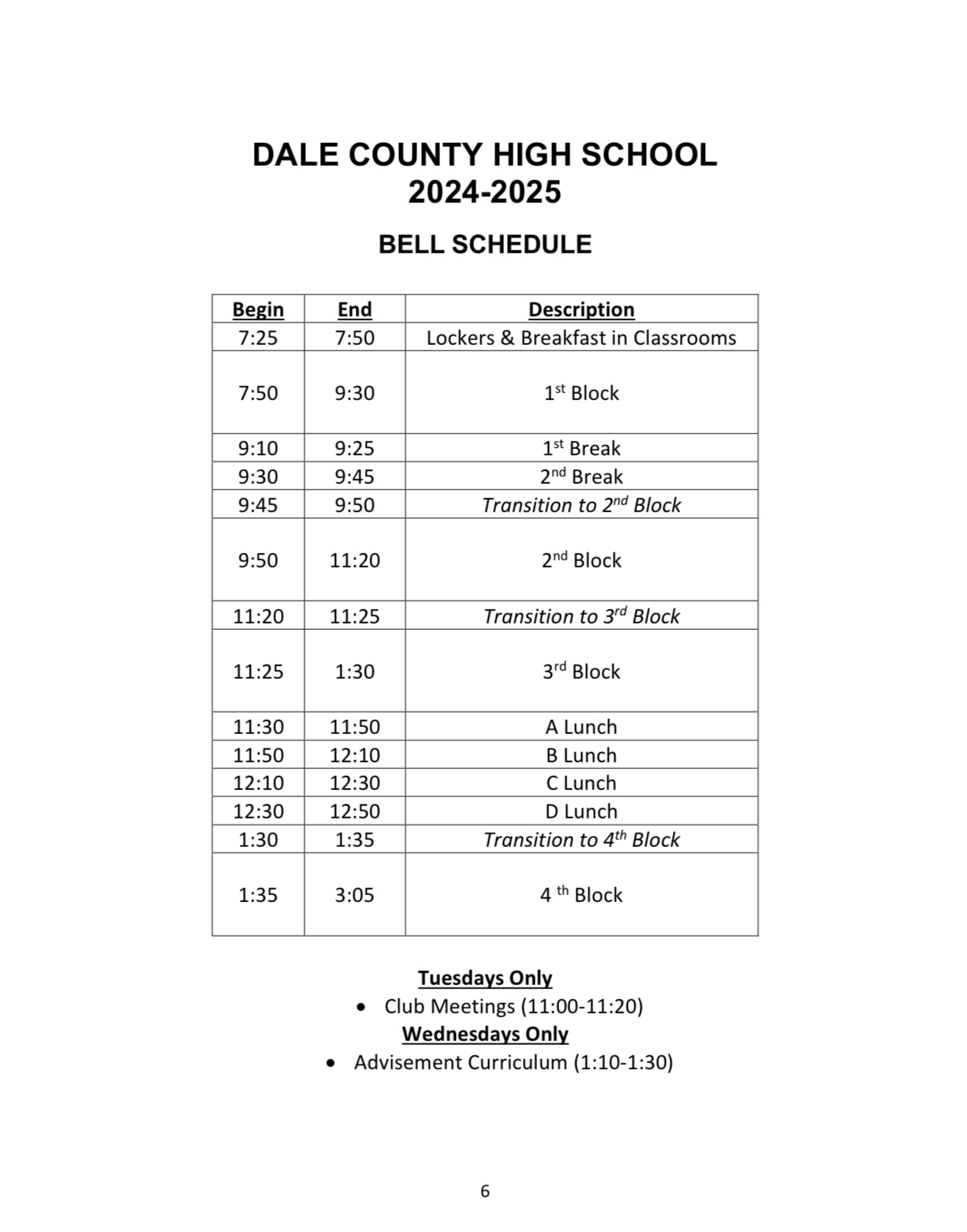 Class Schedule Class Schedule