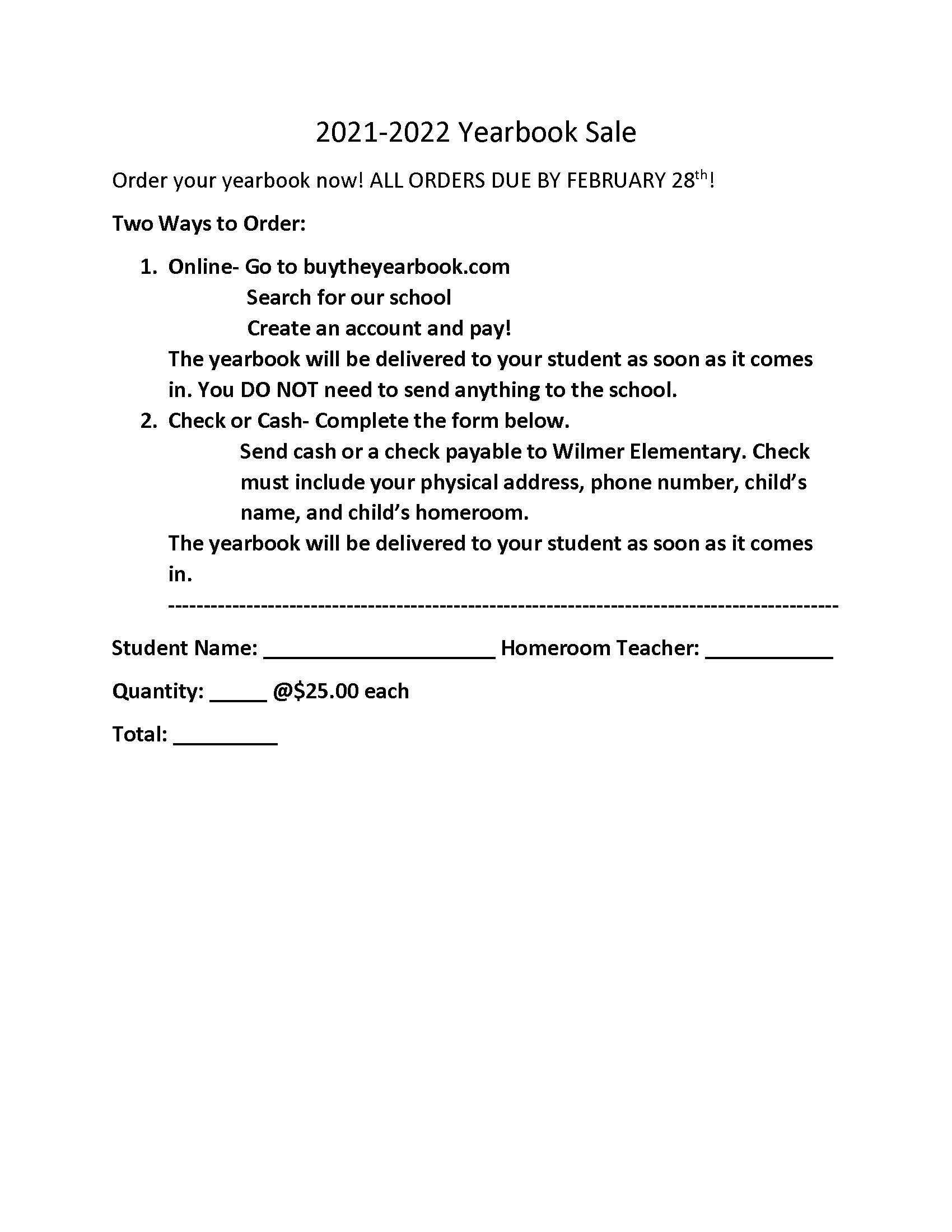 Yearbook Order Form 2022 Yearbook Order Form 2022