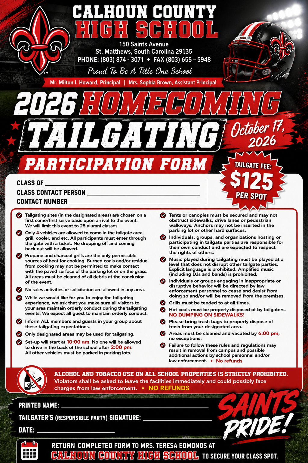 Homecoming Tailgating Registration Form