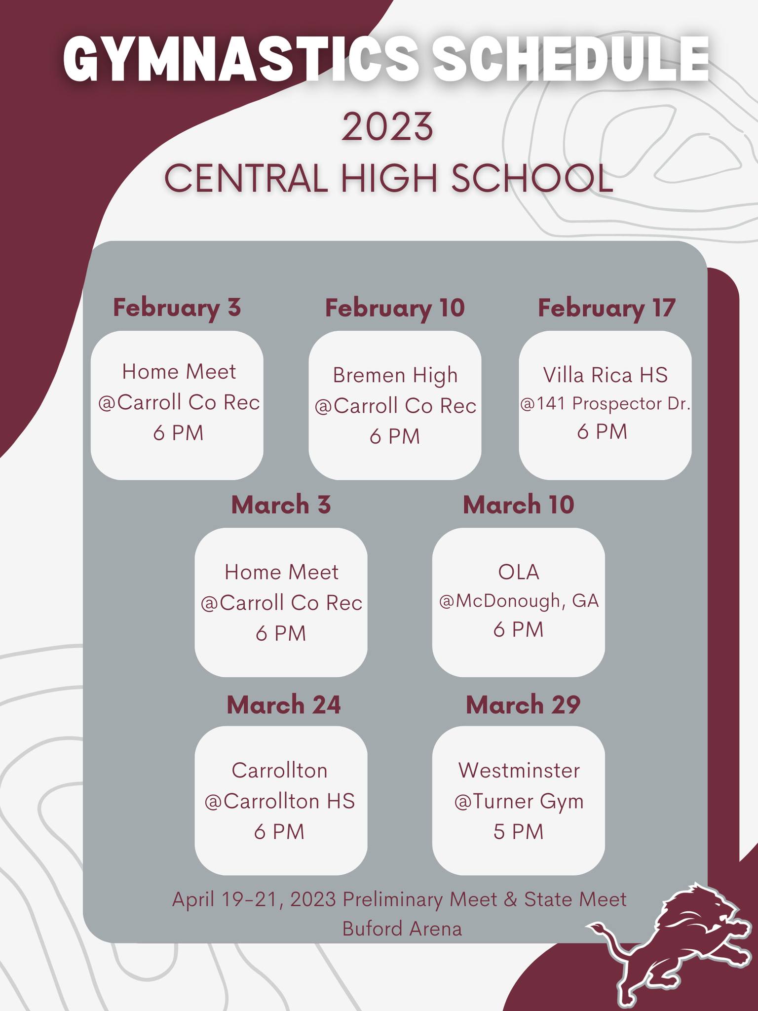 Central High School Gymnastics Schedule