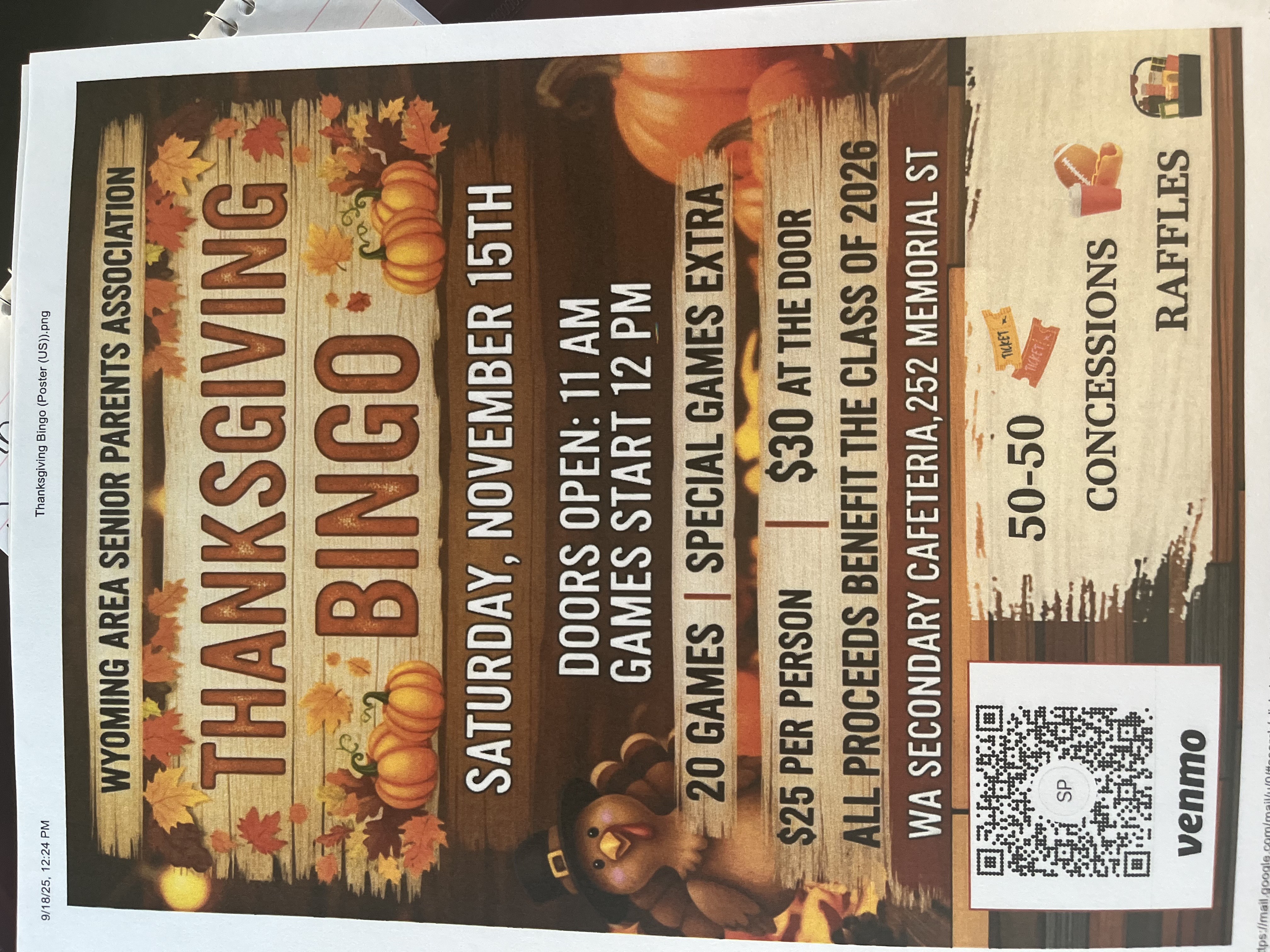 Senior Thanksgiving Bingo Flyer 2025