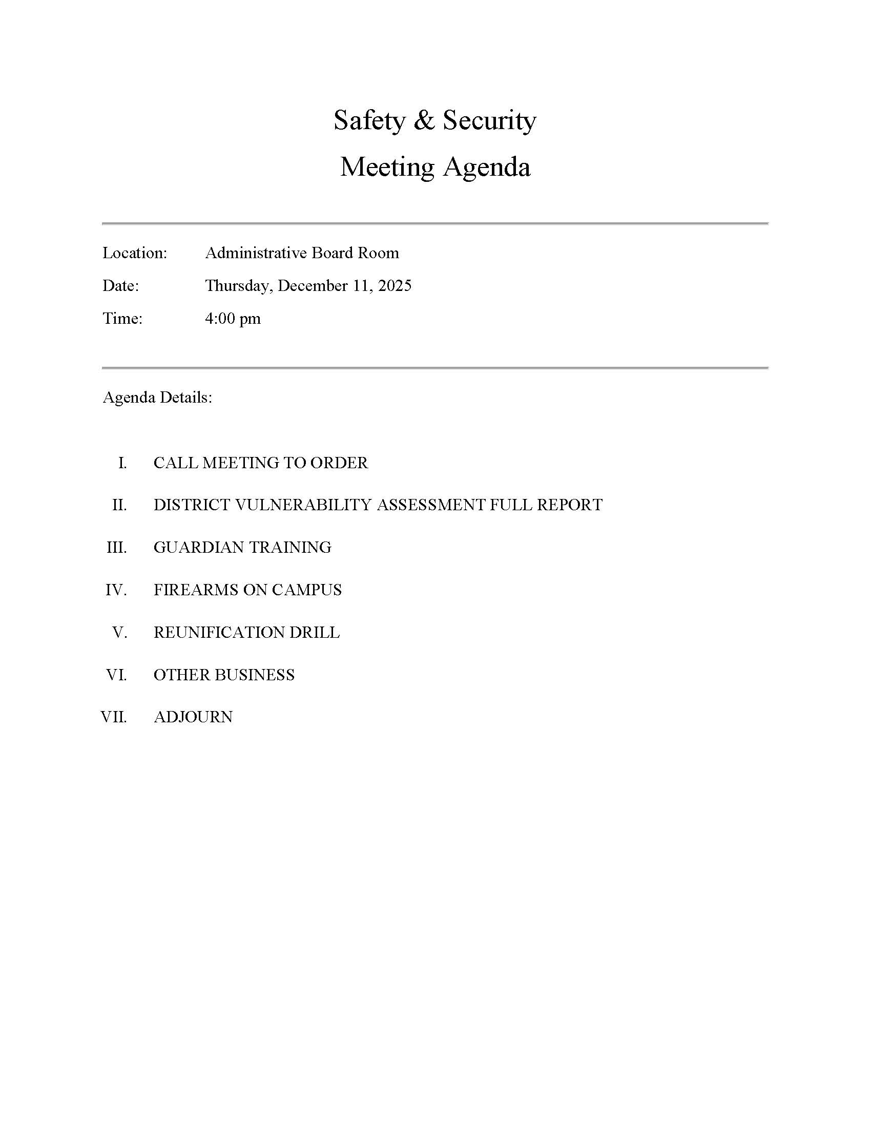 Safety and Security Meeting