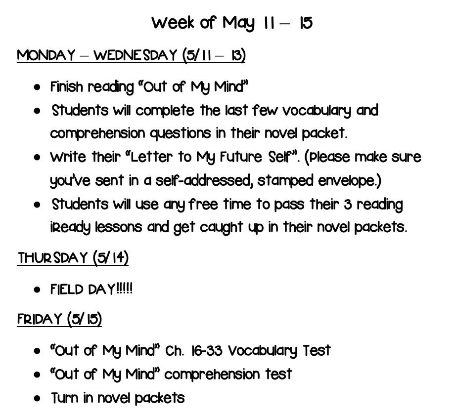 Week of May 11-15