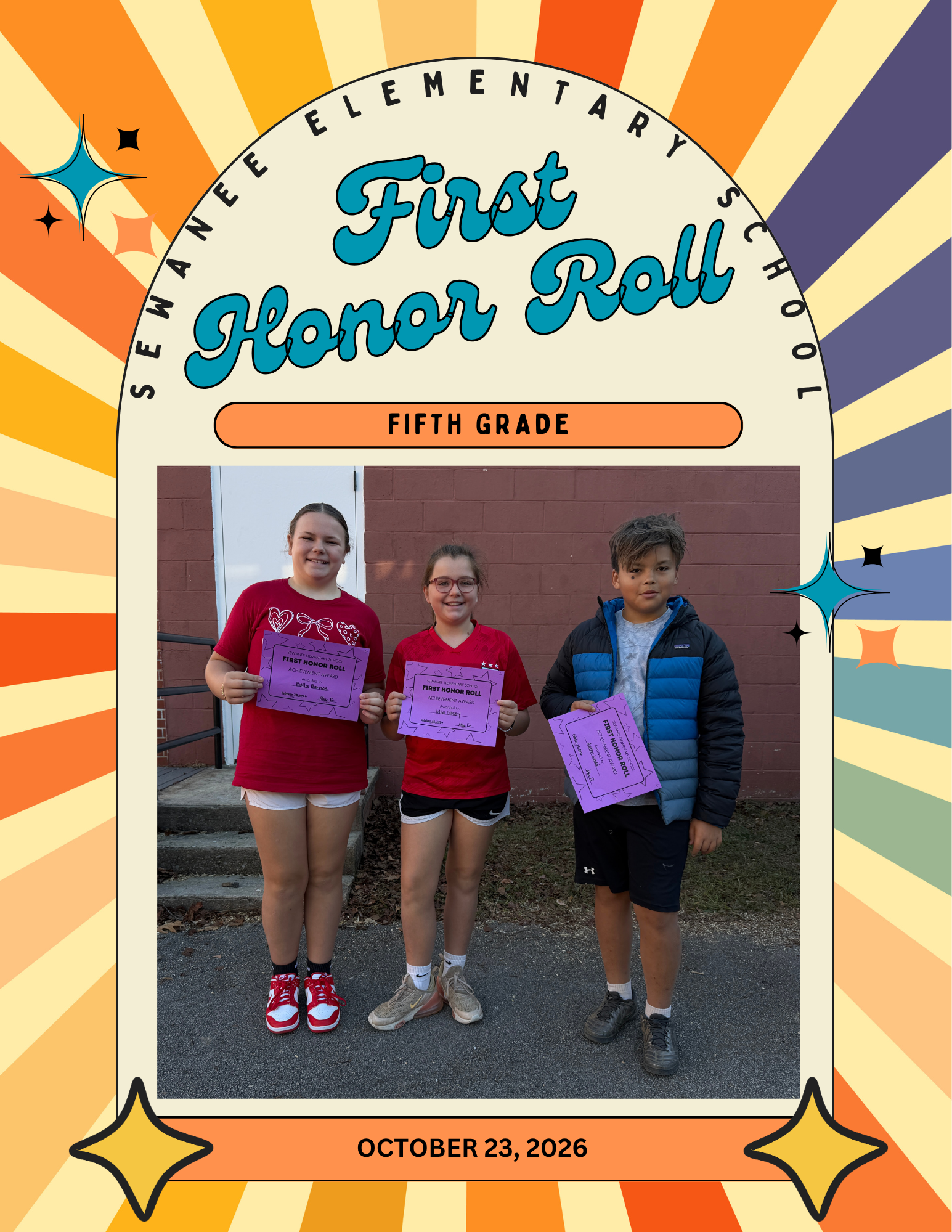 SEWANEE ELEMENTARY SCHOOL FIRST HONOR ROLL - 1ST NINE WEEKS - FIFTH GRADE - OCTOBER 23, 2026