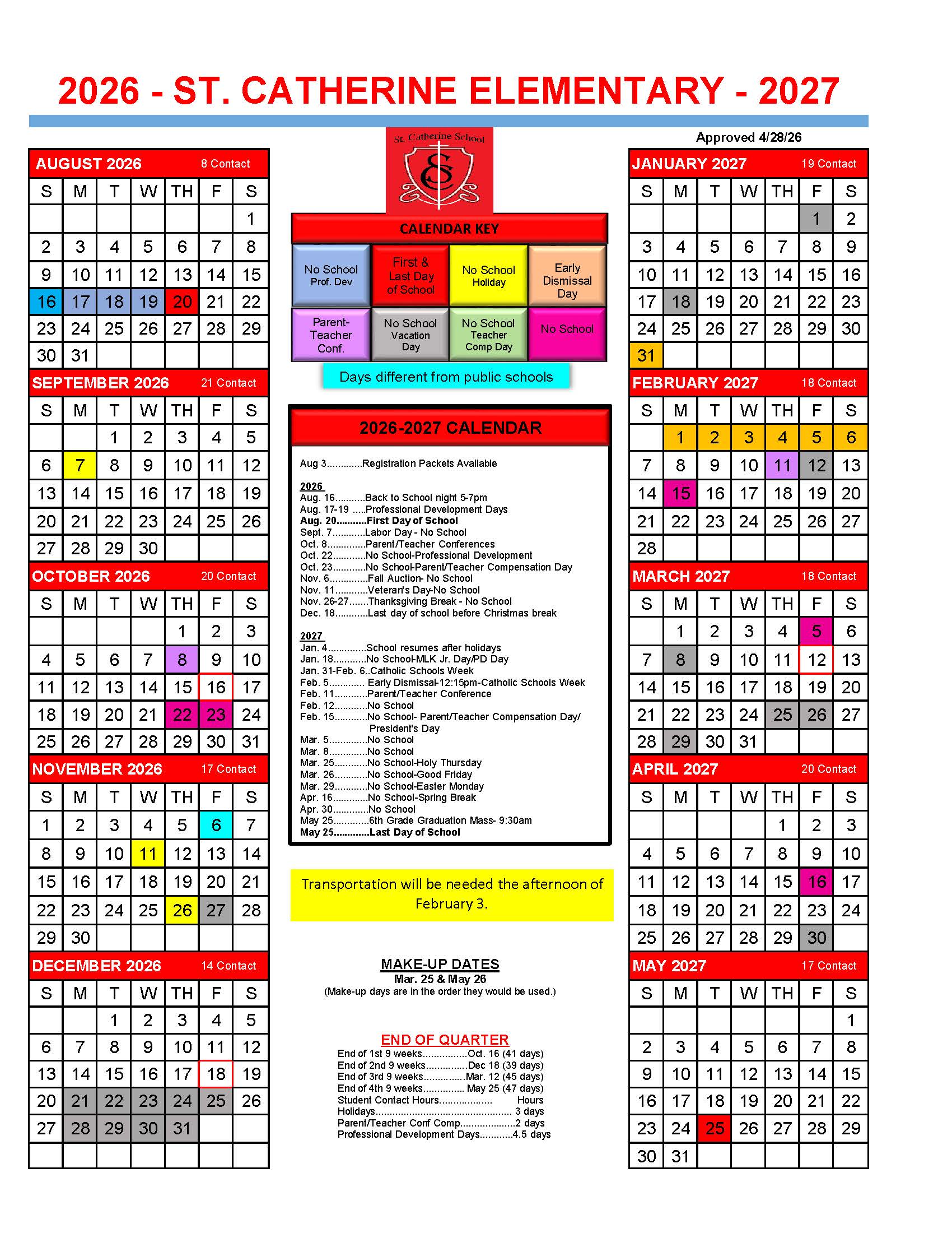 academic calendar