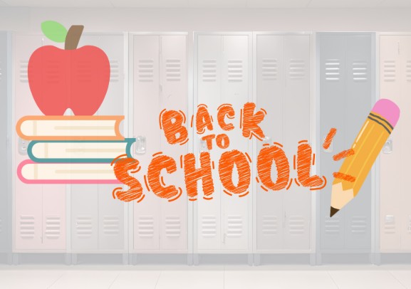 Back to School - Lockers, apple, stack of books, pencils