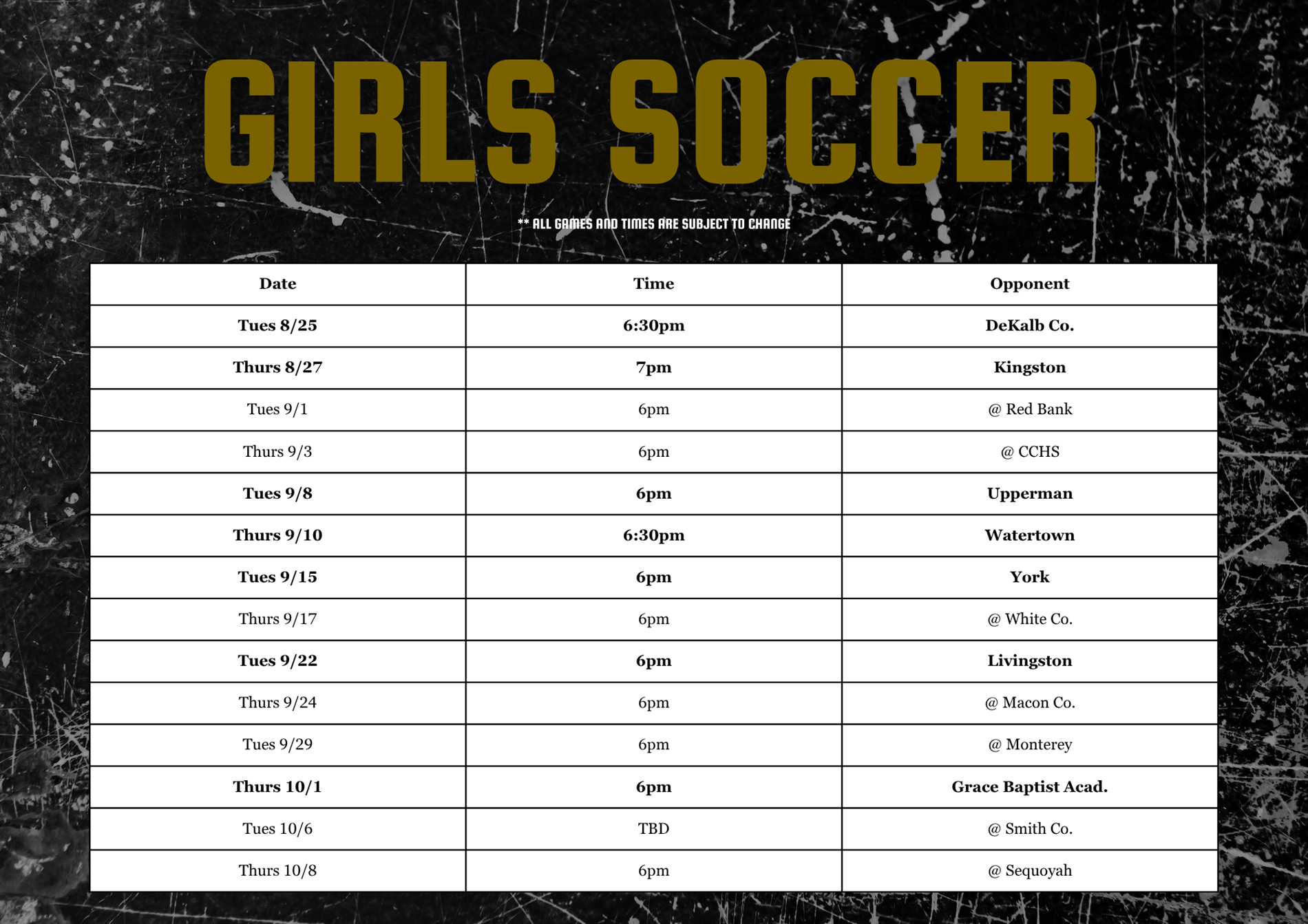 F26 GS Schedule
