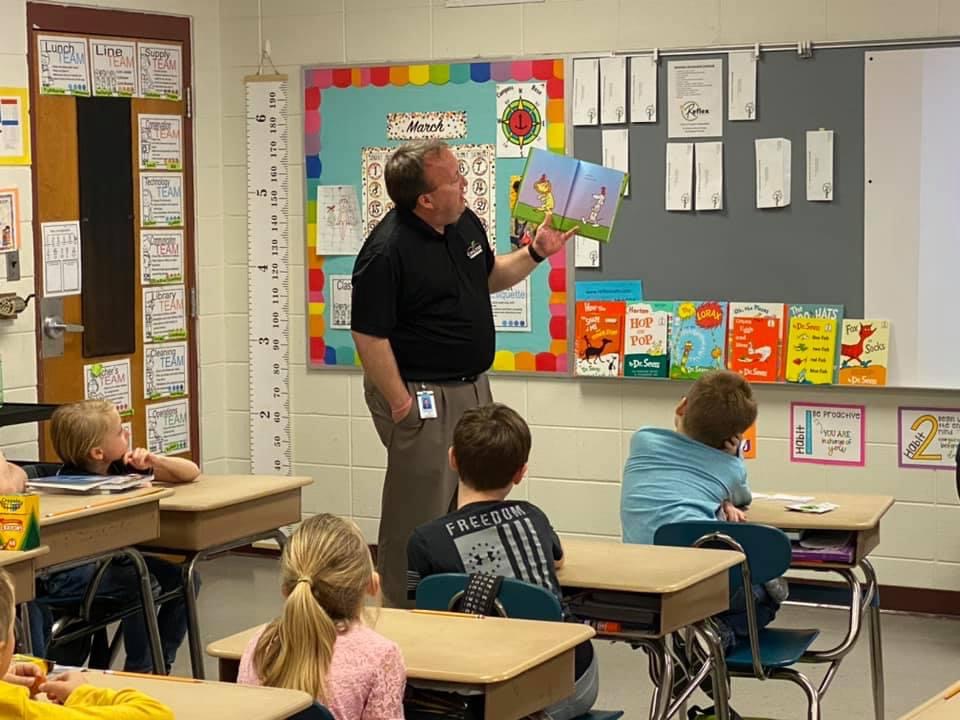 Jason Griffin, School Superintendent Reads to Students 