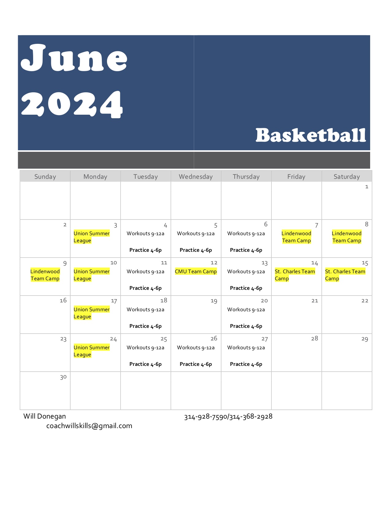 Basketball Summer Schedule