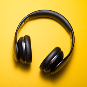 headphones on a yellow background