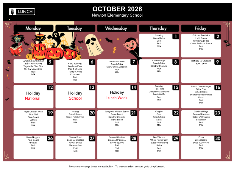 October Lunch Menu