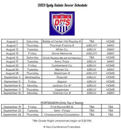 2025 Lady Saints Soccer Schedule 2025 Lady Saints Soccer Schedule