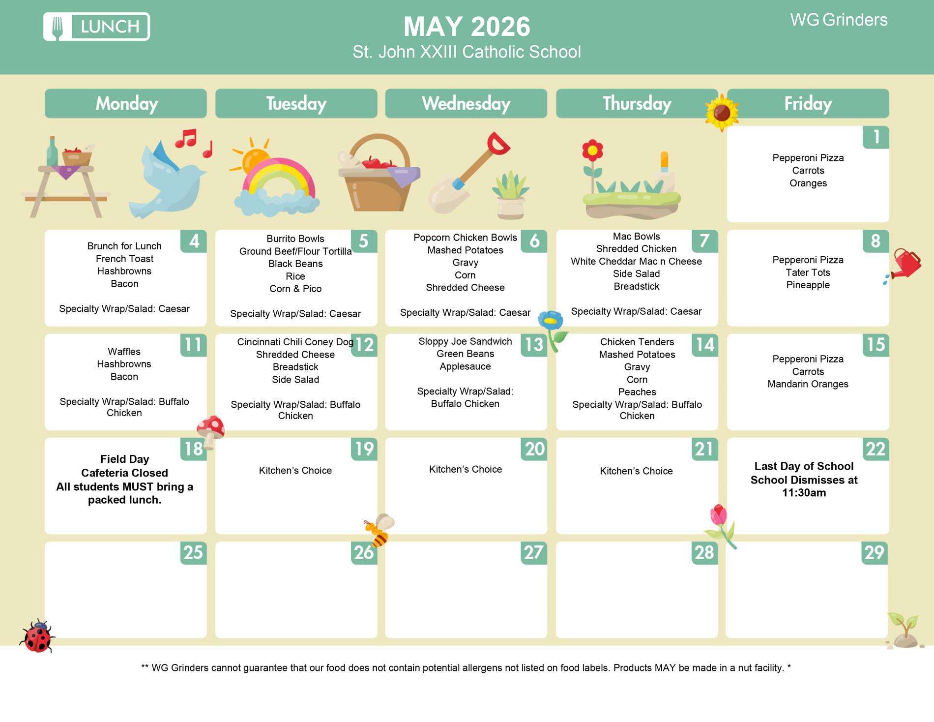 updated May lunch menu